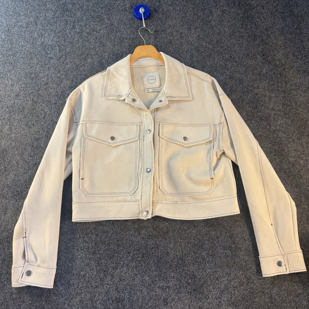Stoosh Faux Suede‎ Cropped Trucker Jacket Ivory Snap Front Women's Small